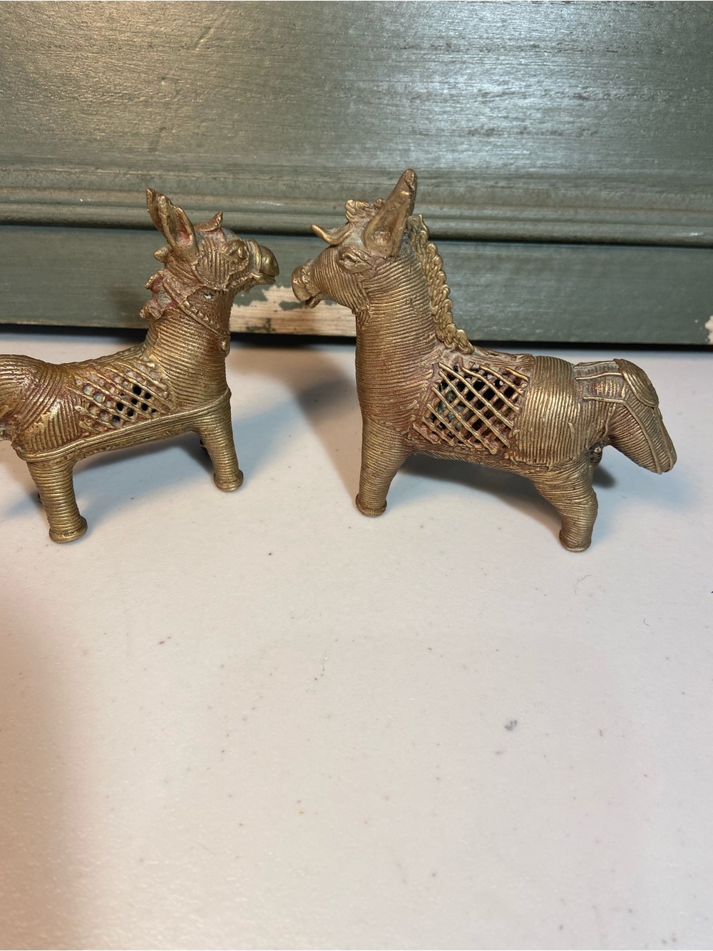 Brass Horse Pair Decorative Sculpture - Gold Accent Home Art